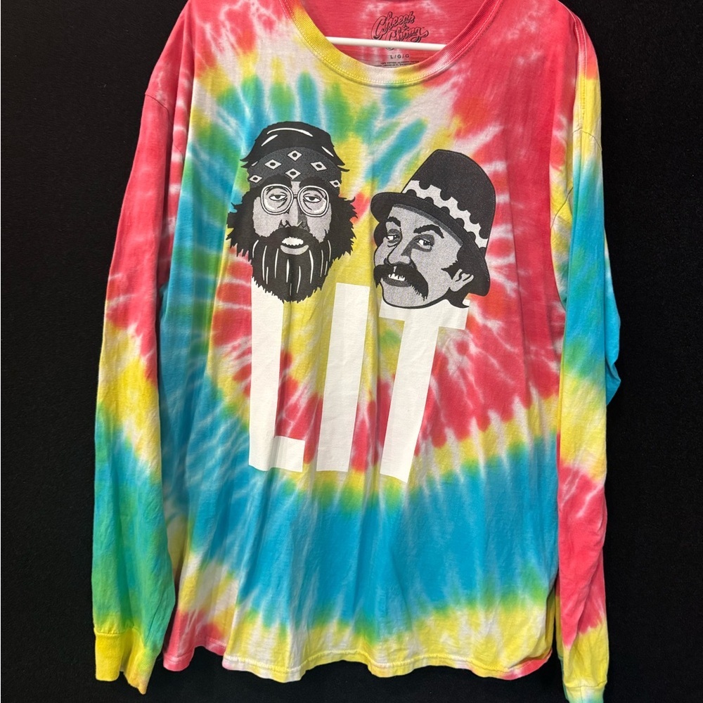 CHEECH & CHONG LIT Graphic Tie Dye Long Sleeve Crewneck Tee - Size Large